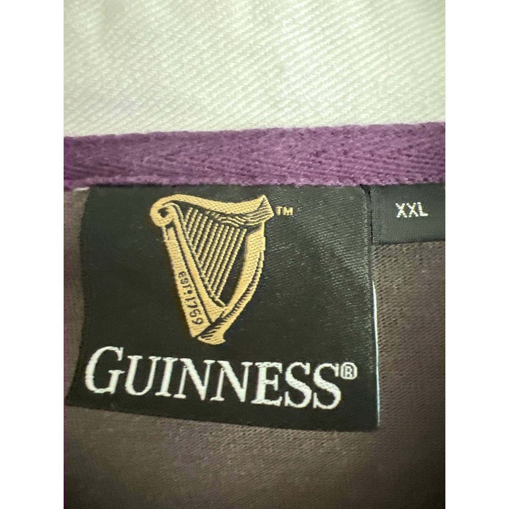 Guinness Mens Striped Rugby Shirt XXL Grey Cream Cotton Elbow Patches 1759 Harp - Picture 2 of 10